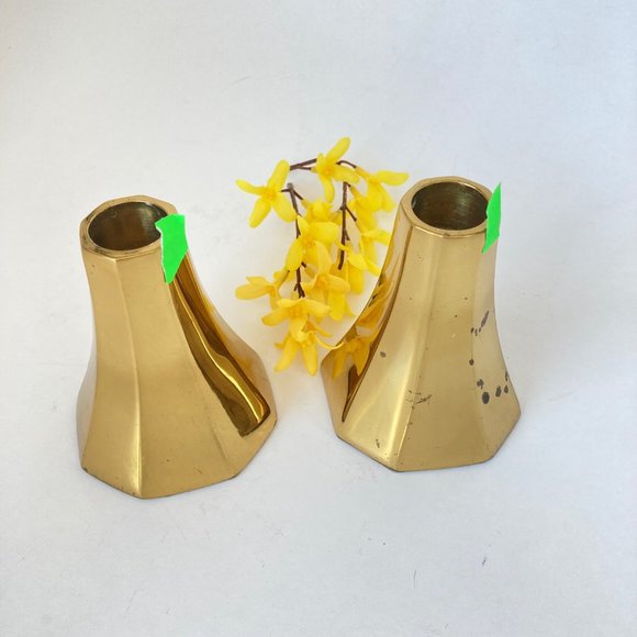 MCM Taper Candlestick Holders of Heavy Polished Brass Minimalistic Danish Design - Picture 14 of 16